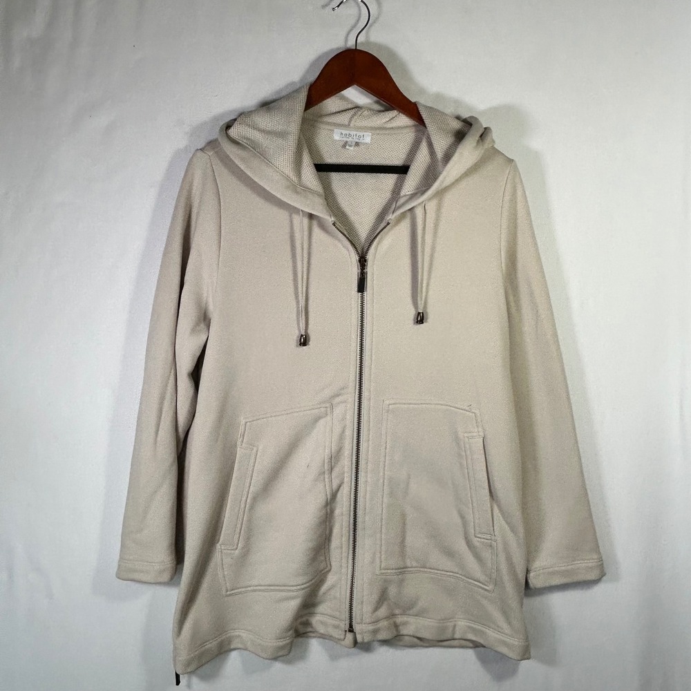 Habitat Clothes To Live In Beige Full Zip Hoodie Side Zips Style 39029 Womens S